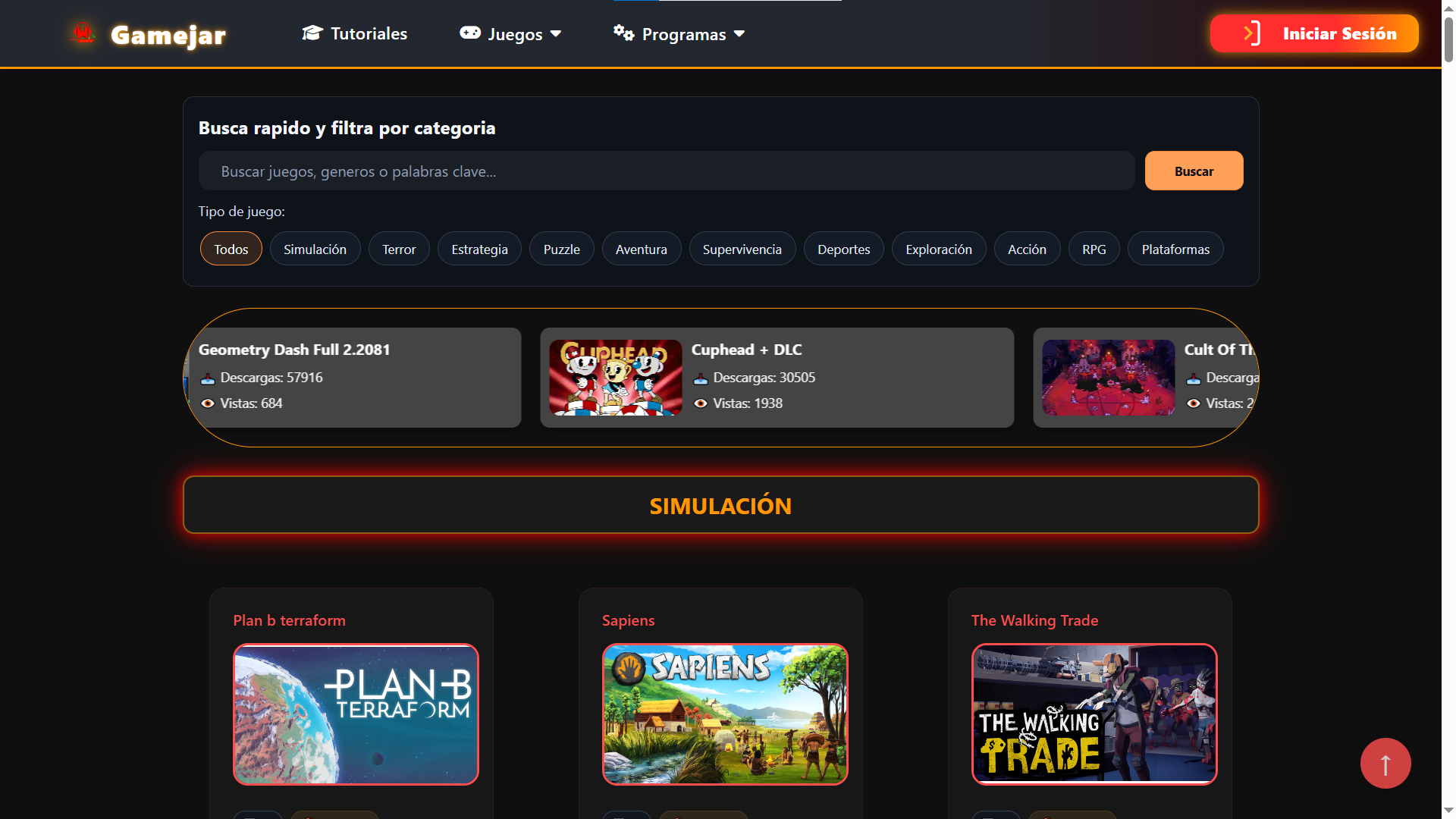 Pagina WEB de software Gamejar.